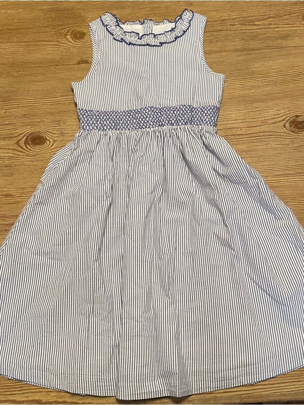 Janie and Jack Classic Blue and White Striped Smocked Sleeveless Dress